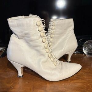 Vintage POPPIES Pointy Toe Granny Cottagecore Leather Boots Sz 8/7.5M